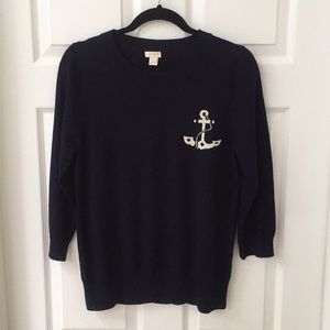 Navy JCrew factory sweater with white anchor